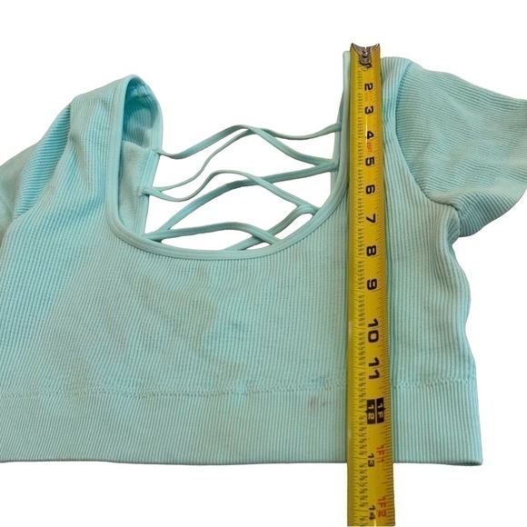 Aerie Mint Ribbed Short Sleeve Crop Top Strappy Back Size M - Picture 5 of 10